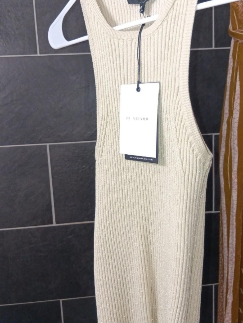 Nwt En Saison lurex knit Ribbed Metallic Light Gold Tank Top